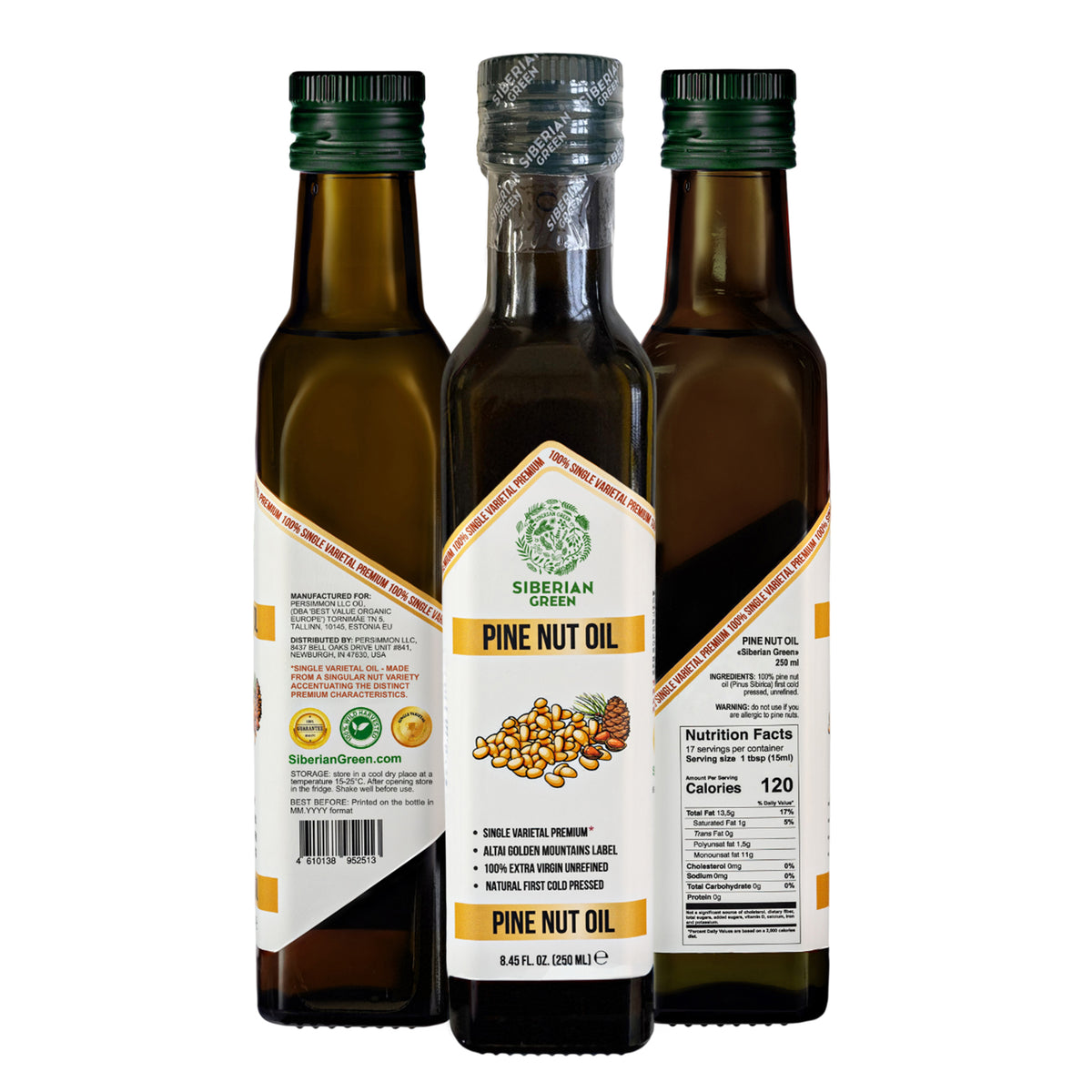 Siberian Green Organic Pine Nut Oil - Pressée à froid - Bouteille en verre de 250ml