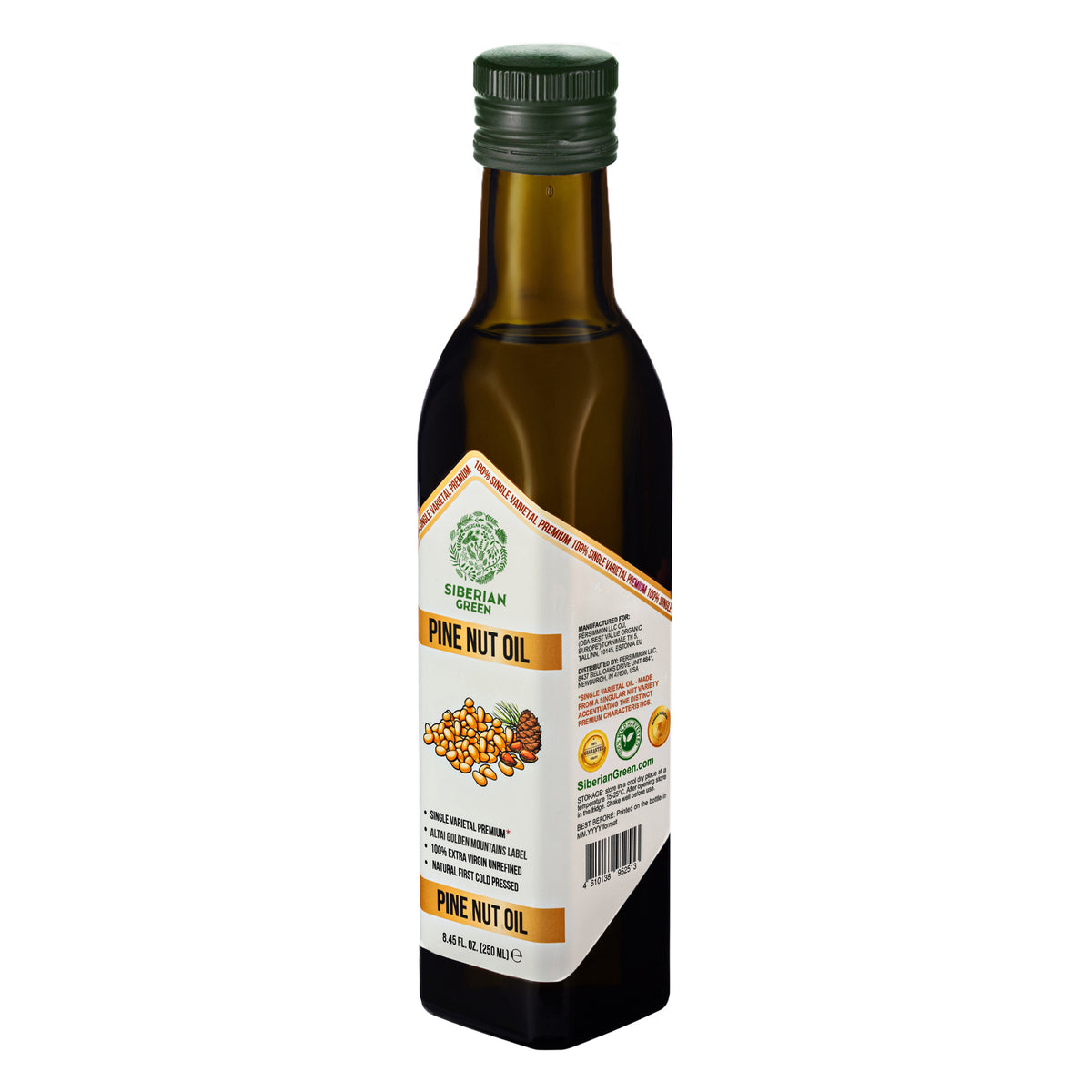 Siberian Green Organic Pine Nut Oil - Pressée à froid - Bouteille en verre de 250ml