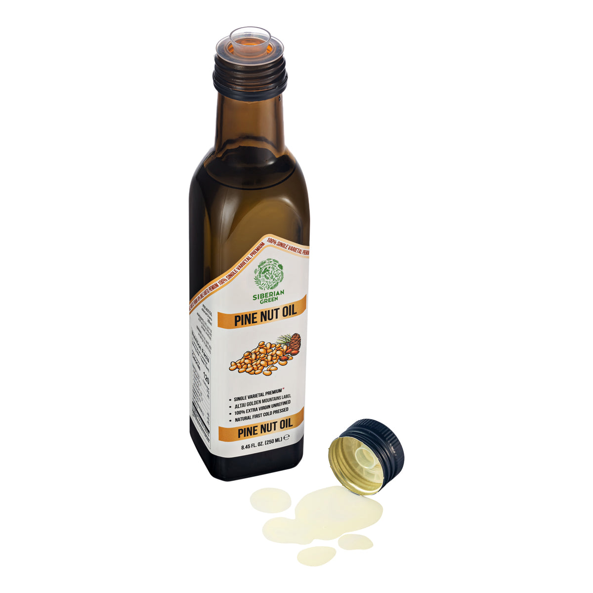 Siberian Green Organic Pine Nut Oil - Pressée à froid - Bouteille en verre de 250ml