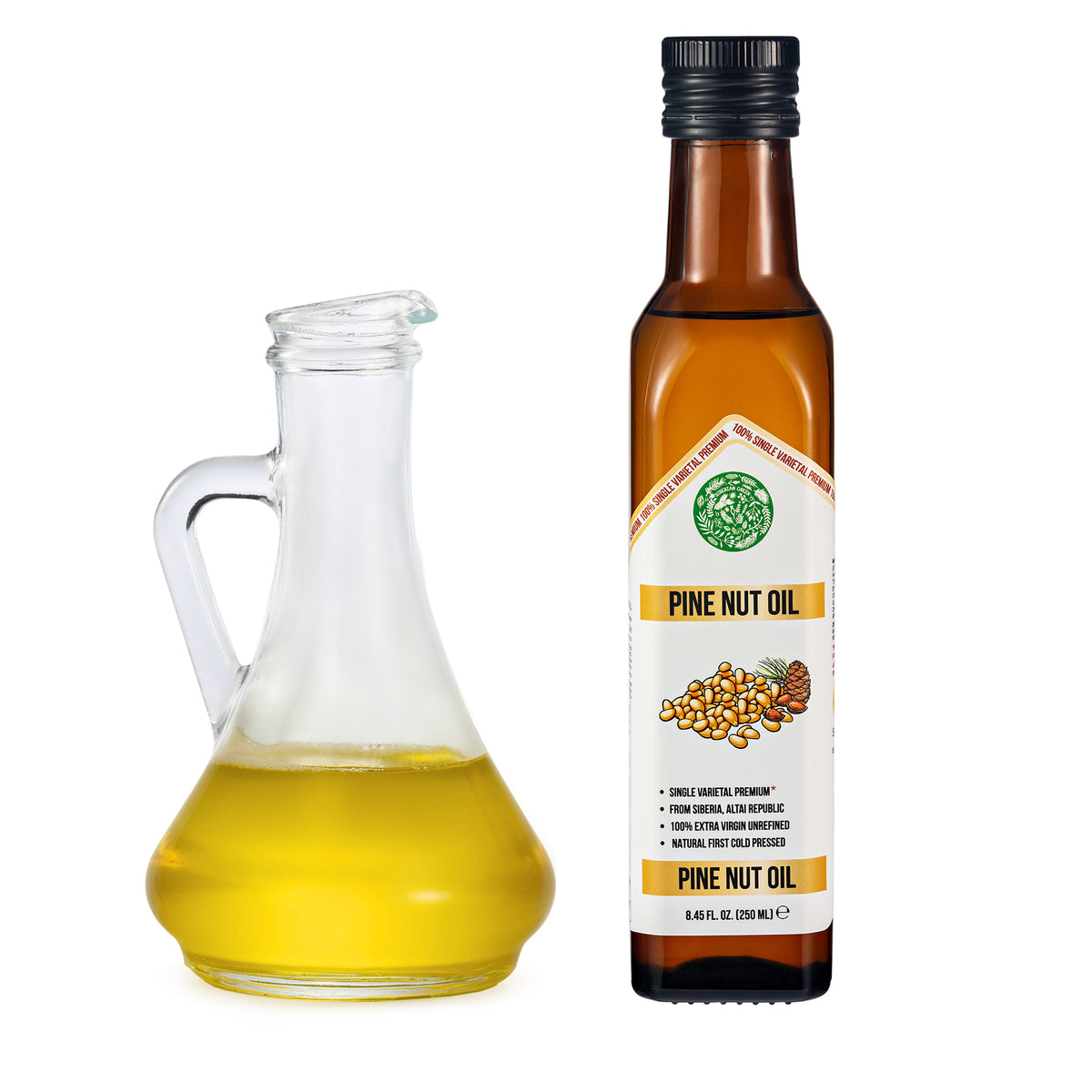 Siberian Green Organic Pine Nut Oil - Pressée à froid - Bouteille en verre de 250ml