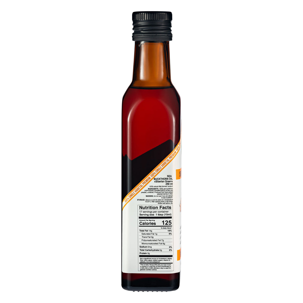Huile d'Argousier Verte de Sibérie - 250 ml Extra Vierge (Bouteille en verre)