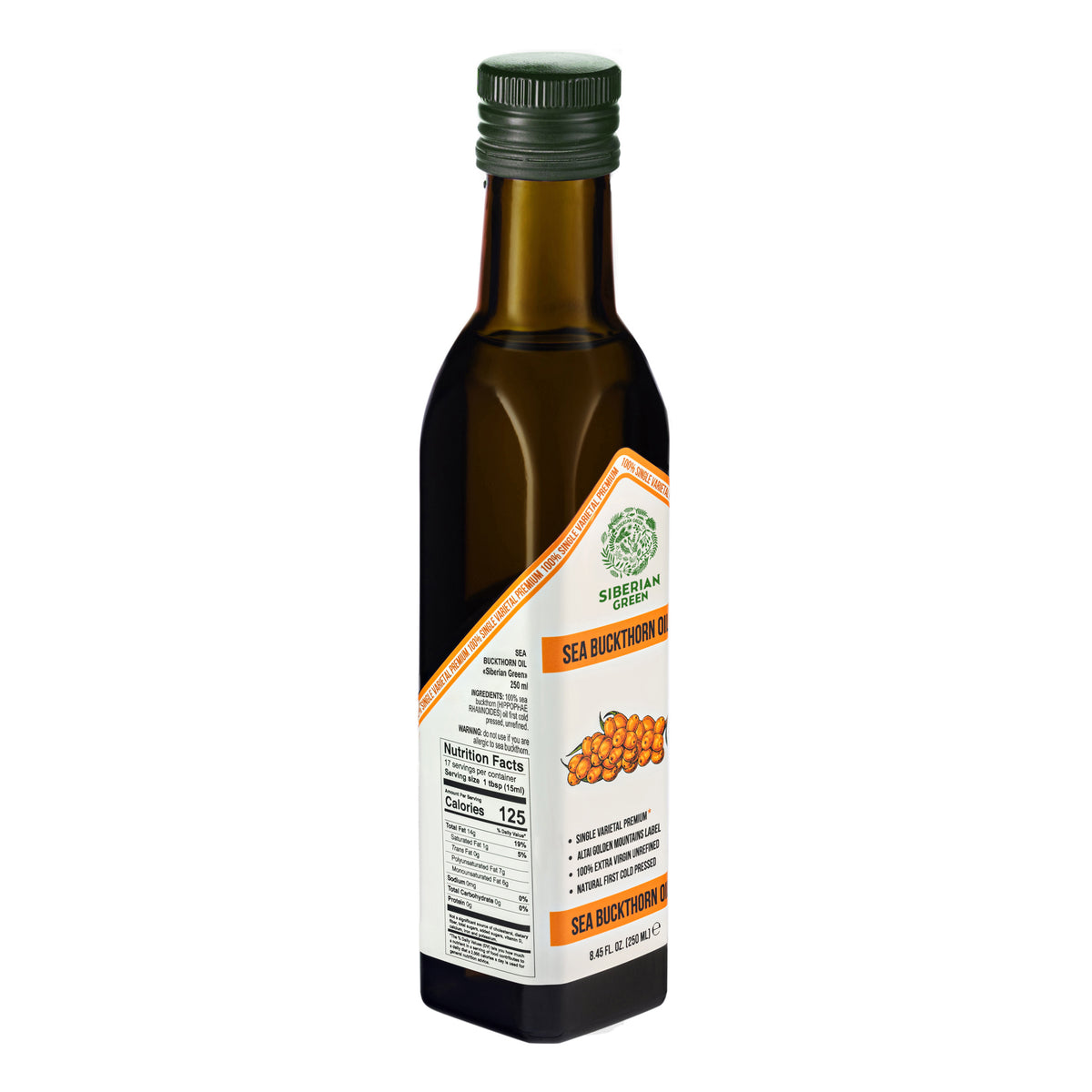 Huile d'Argousier Verte de Sibérie - 250ml Extra Vierge Pressée à Froid