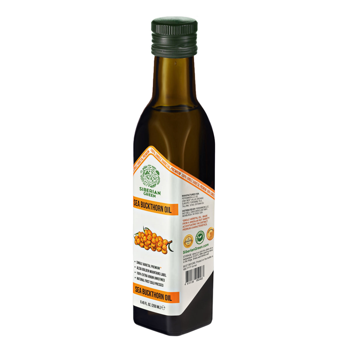 Huile d'Argousier Verte de Sibérie - 250ml Extra Vierge Pressée à Froid
