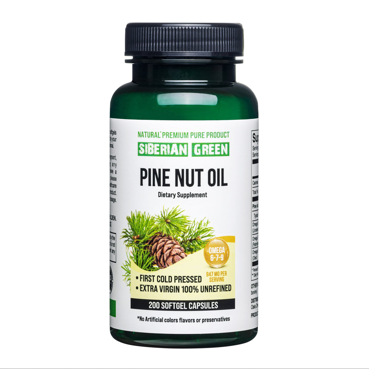 Siberian Pine Nut Oil Capsules - 200 Softgels | Récolté à l'état sauvage et pressé à froid