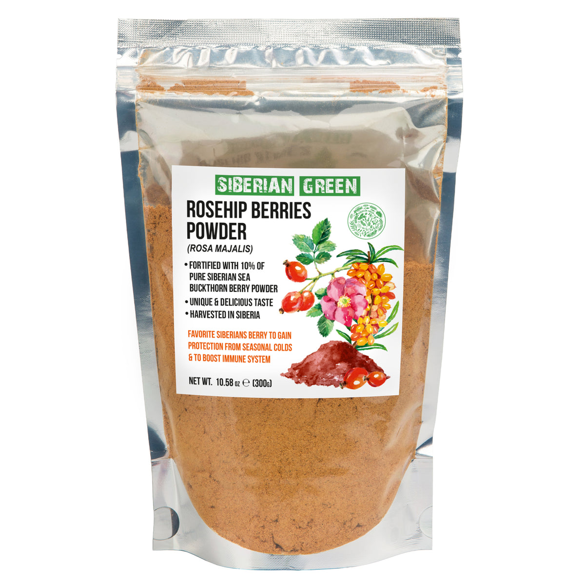 Siberian Green Wild Rose Hip & Sea Buckthorn Powder - 300g (10.58 oz)