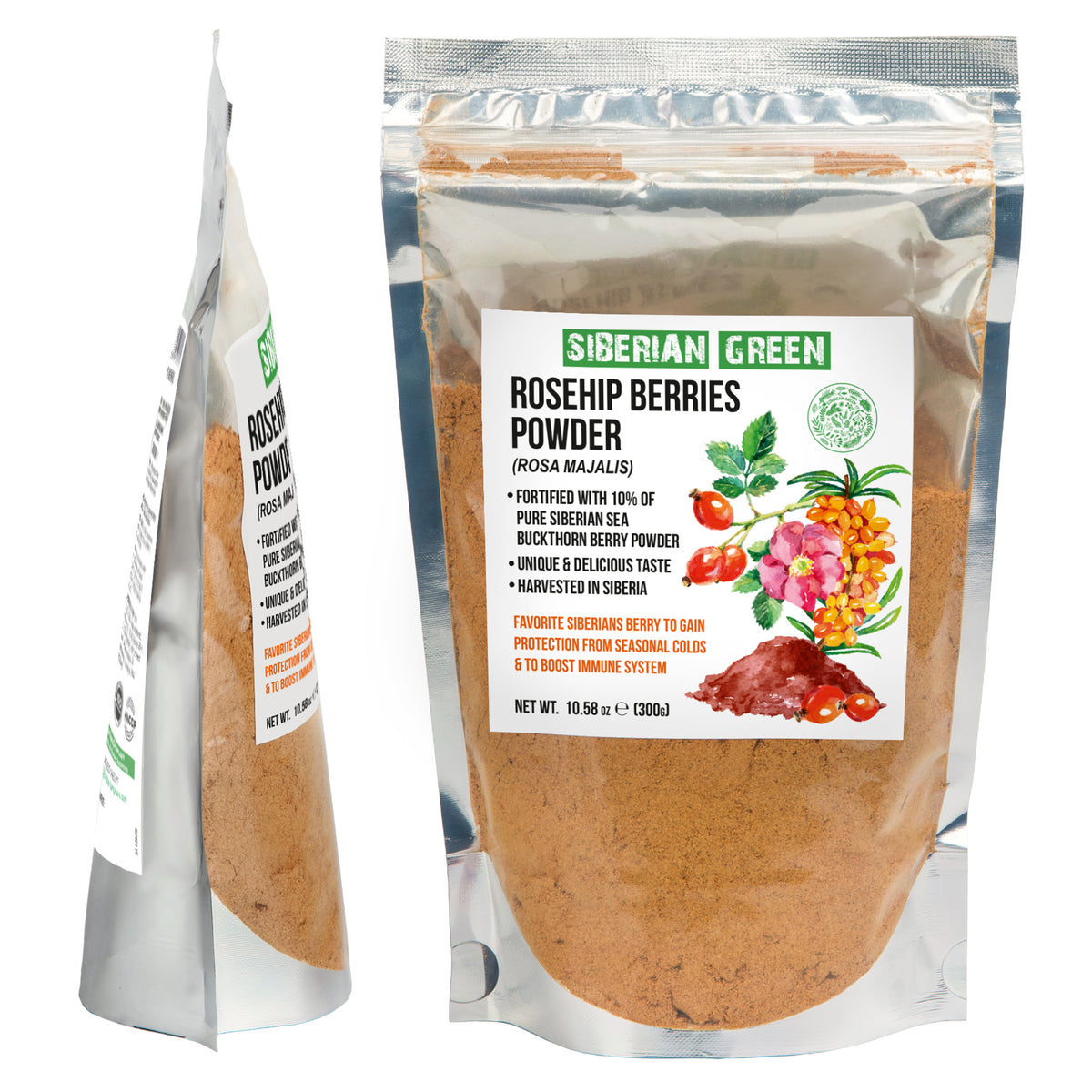 Siberian Green Wild Rose Hip & Sea Buckthorn Powder - 300g (10.58 oz)