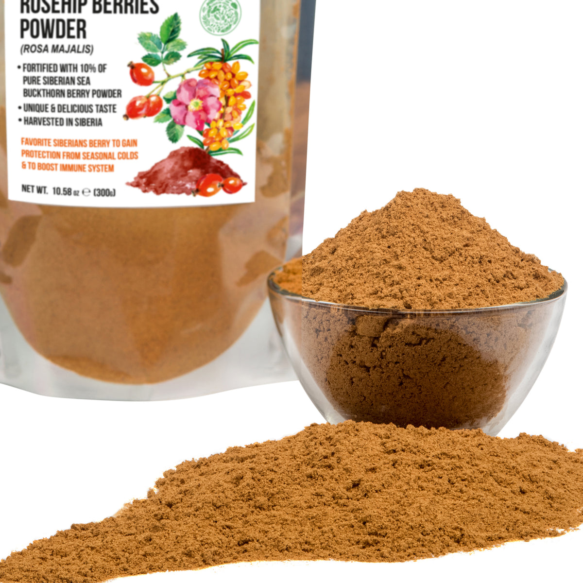 Siberian Green Wild Rose Hip & Sea Buckthorn Powder - 300g (10.58 oz)