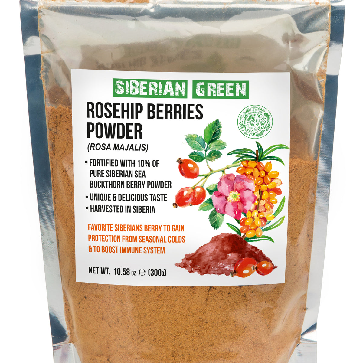Siberian Green Wild Rose Hip & Sea Buckthorn Powder - 300g (10.58 oz)