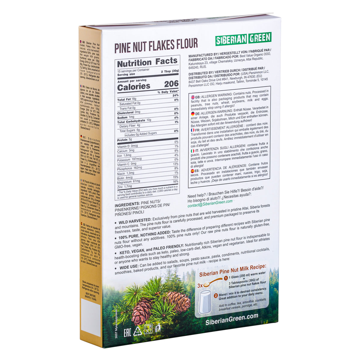 Poudre de noix de pin de Sibérie - 454g | Farine de noix de pin biologique de l'Altaï