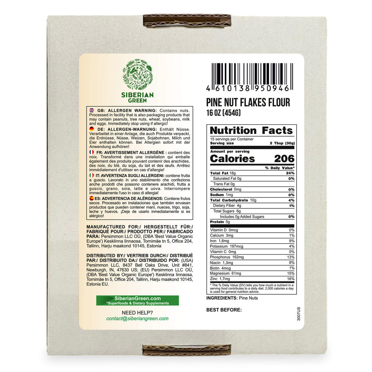 Poudre de noix de pin de Sibérie - 454g | Farine de noix de pin biologique de l'Altaï