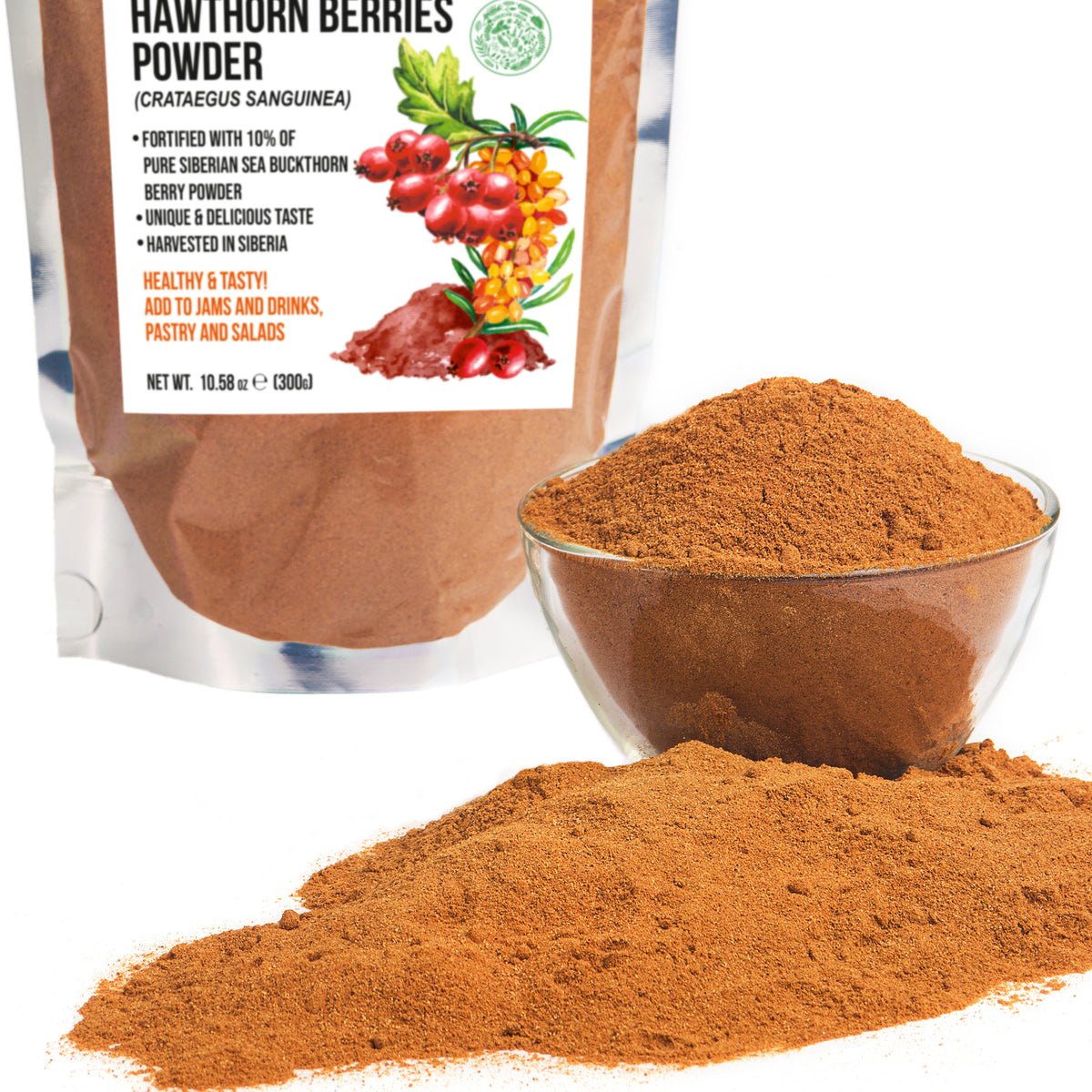 Poudre d'aubépine enrichie de baies d'argousier en poudre - 300g