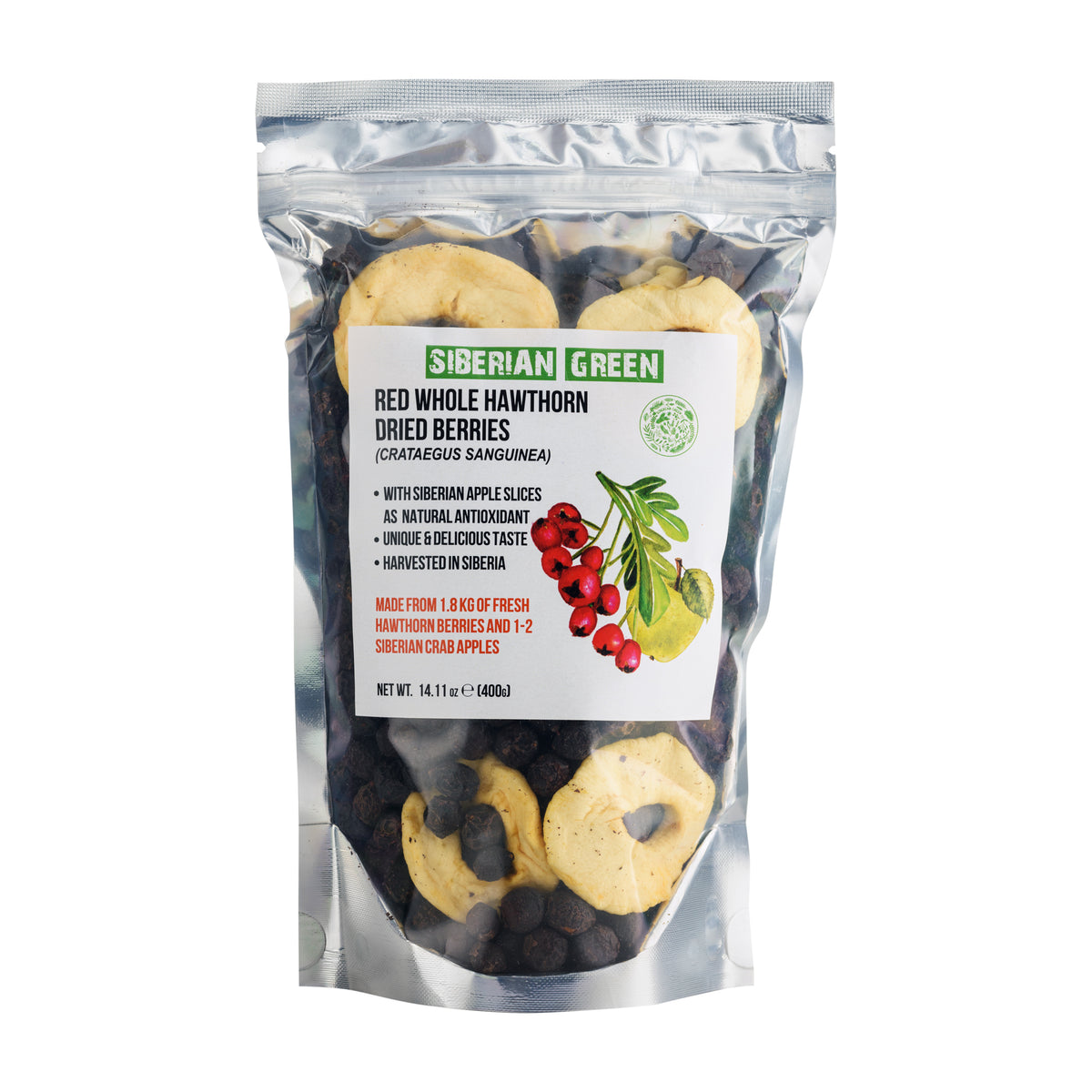 Baies d'aubépine rouge sauvage avec pomme de Sibérie - 400g (Crataegus Sanguinea)