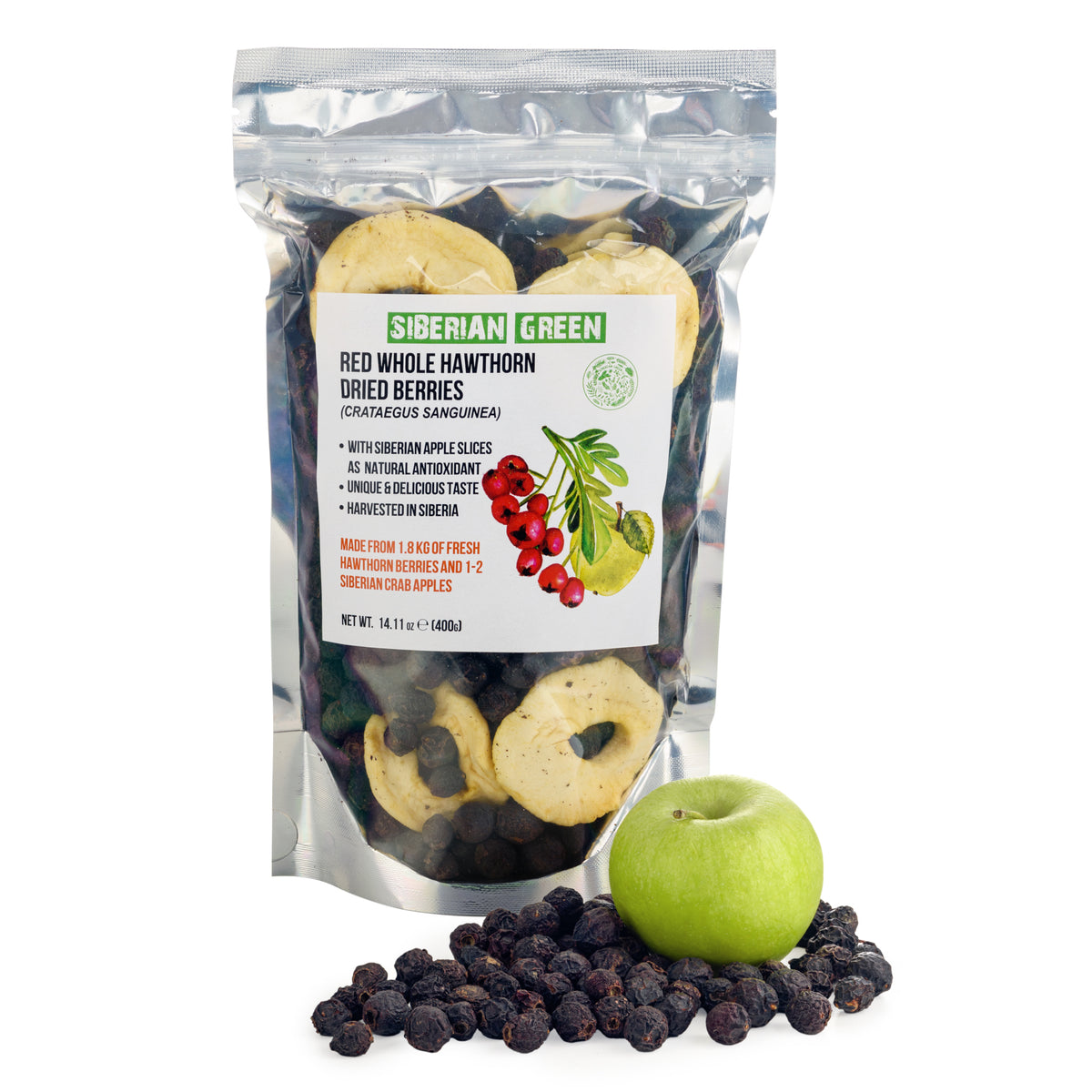 Baies d'aubépine rouge sauvage avec pomme de Sibérie - 400g (Crataegus Sanguinea)