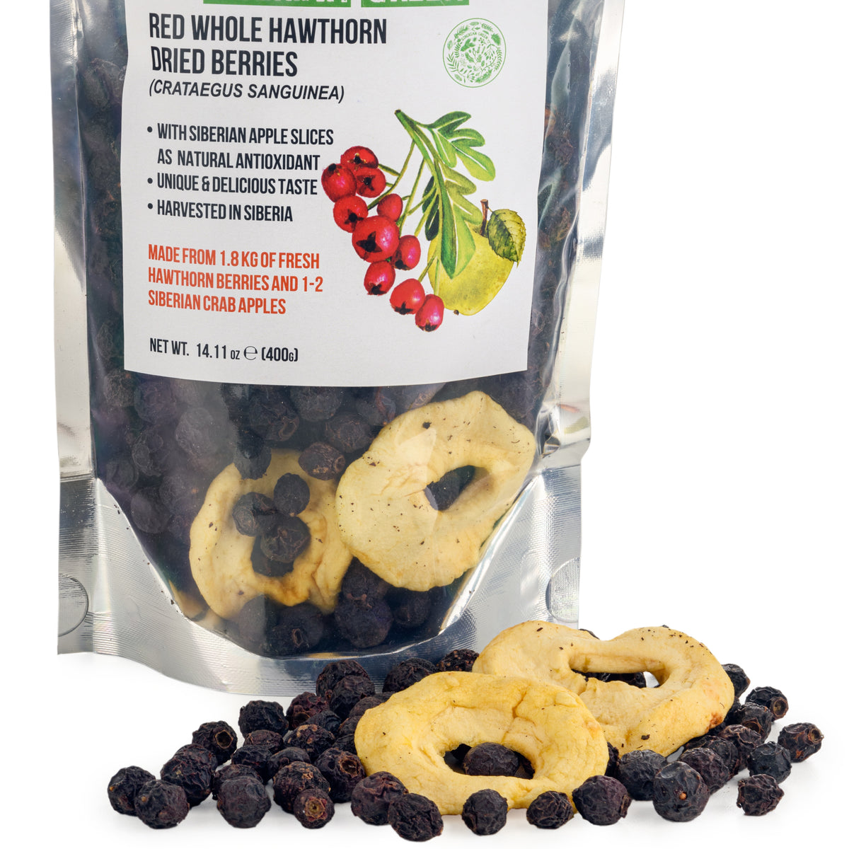 Baies d'aubépine rouge sauvage avec pomme de Sibérie - 400g (Crataegus Sanguinea)