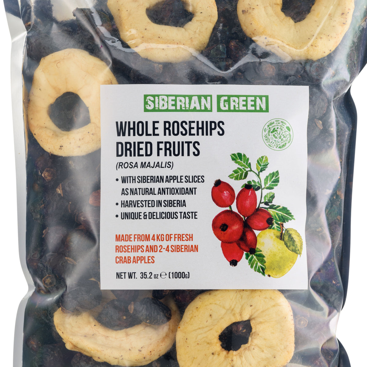 Rose musquée séchée de Sibérie Graines entières avec tranches de pomme - 1 kg | Produit entièrement naturel à base de nutriments préservés