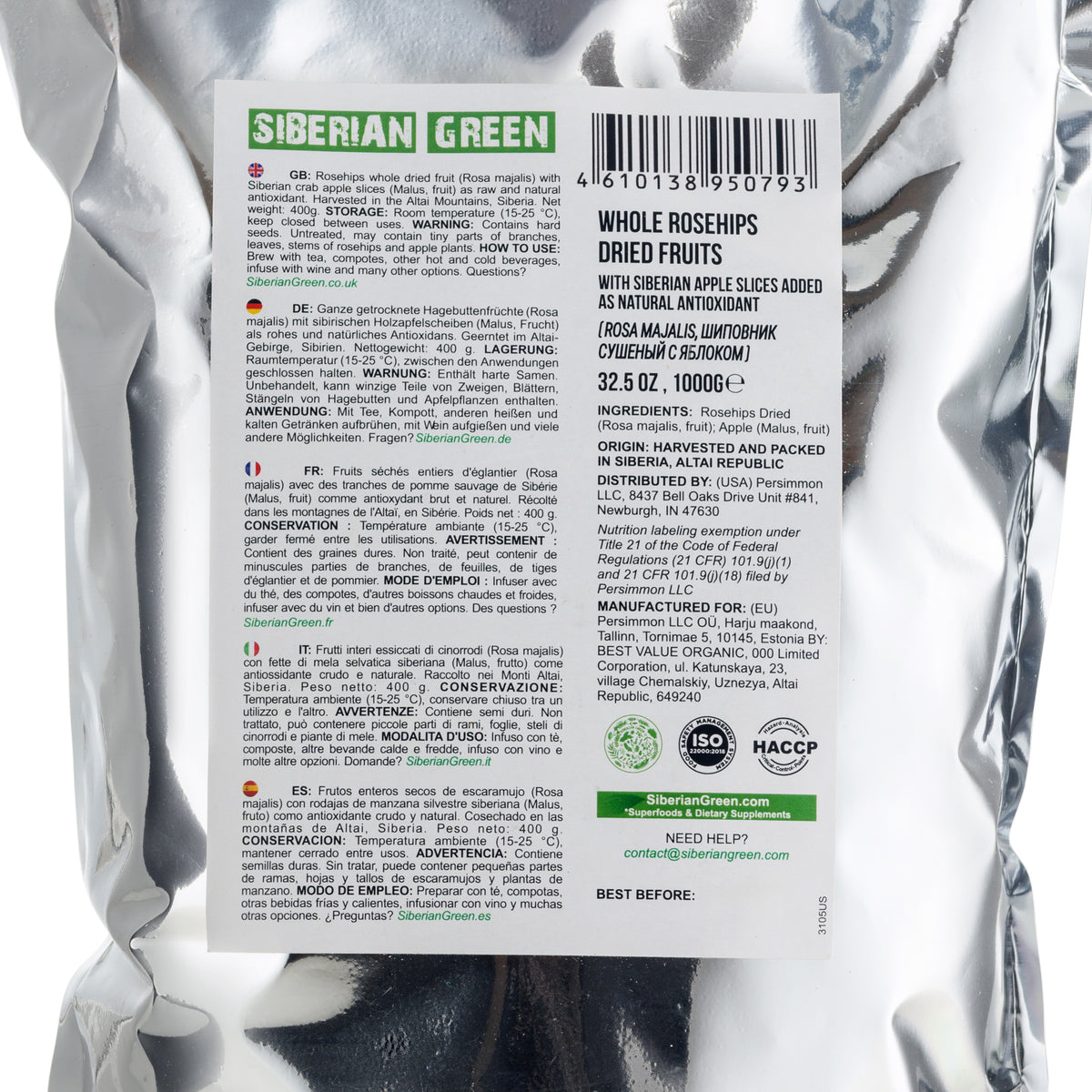 Rose musquée séchée de Sibérie Graines entières avec tranches de pomme - 1 kg | Produit entièrement naturel à base de nutriments préservés