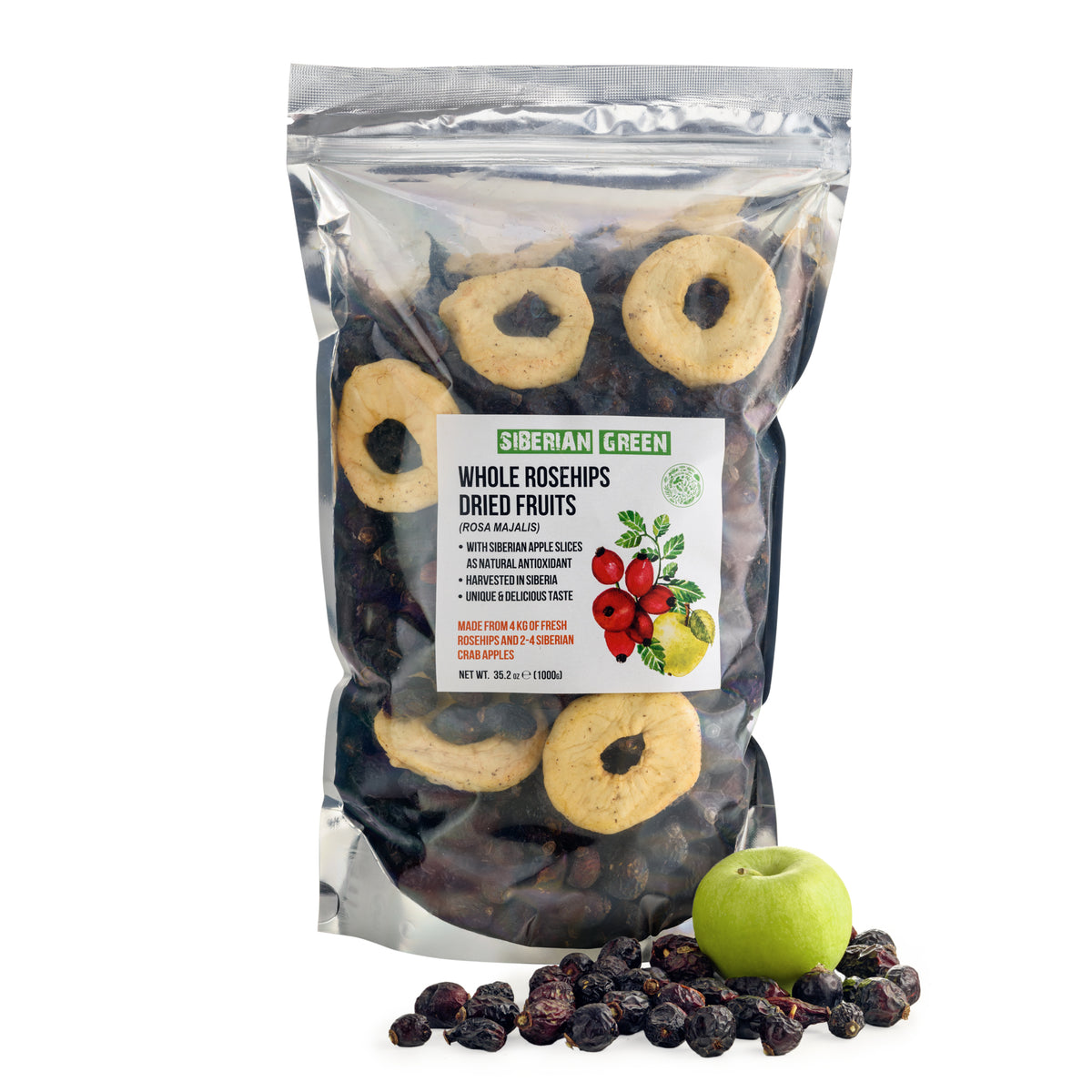 Rose musquée séchée de Sibérie Graines entières avec tranches de pomme - 1 kg | Produit entièrement naturel à base de nutriments préservés