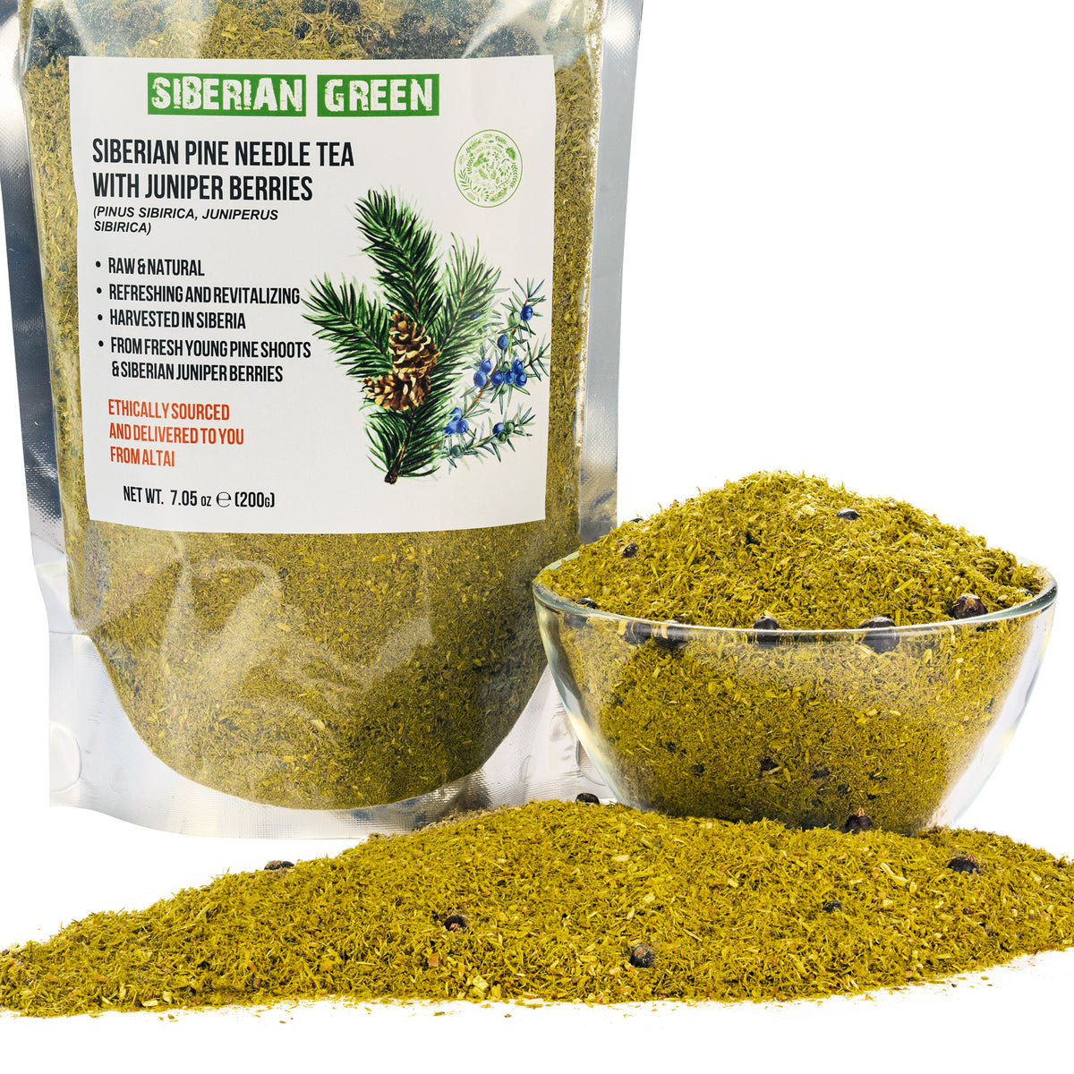 Aiguilles de pin de Sibérie et baies de genièvre - 200g mélange en vrac