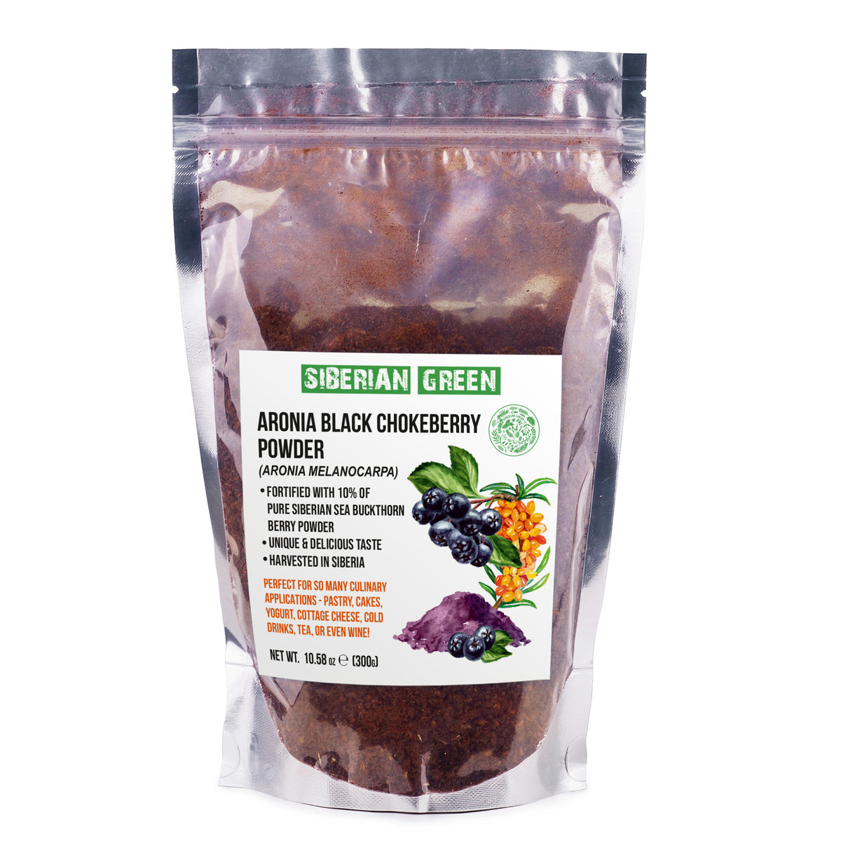 Premium Wild-Harvested Aronia Powder Fortified with Sea Buckthorn (poudre d'aronia récoltée à l'état sauvage et enrichie d'argousier) - 300g