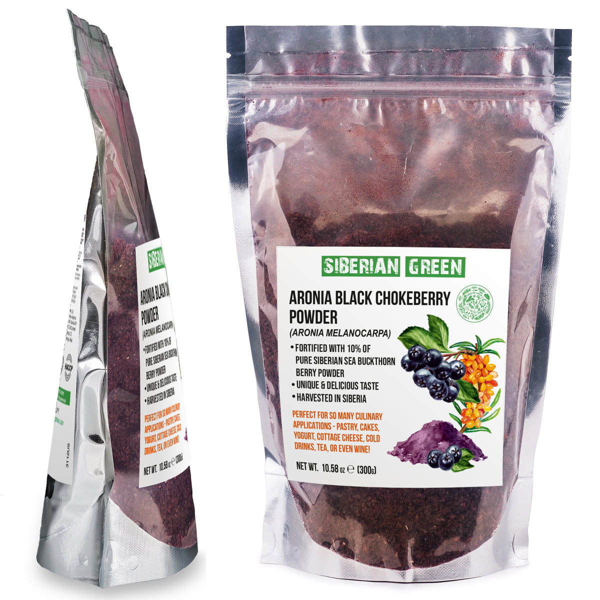 Premium Wild-Harvested Aronia Powder Fortified with Sea Buckthorn (poudre d'aronia récoltée à l'état sauvage et enrichie d'argousier) - 300g