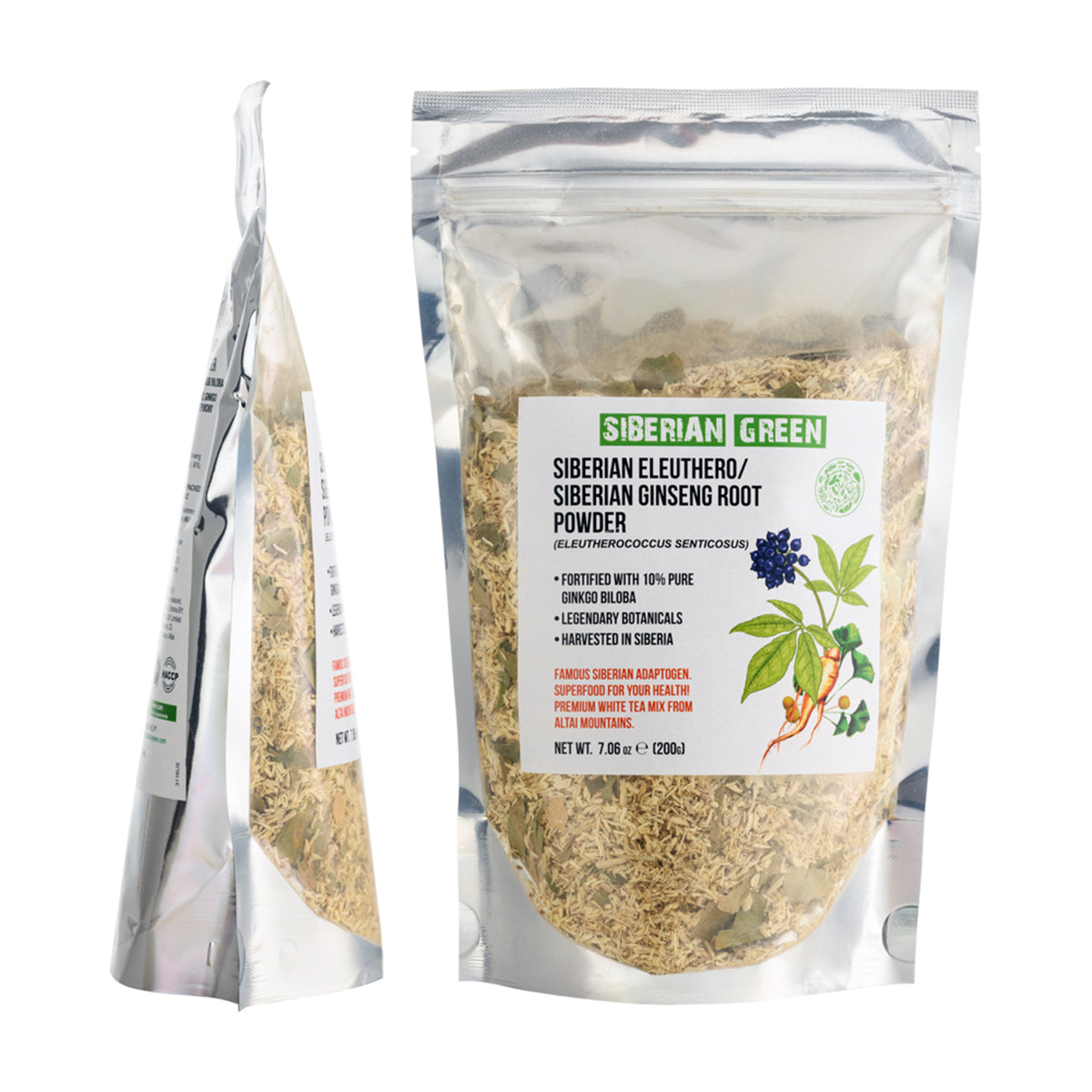 Ginseng sibérien en poudre avec Ginkgo Biloba - 200g | Racine d'éleuthéro 100 % naturelle de la taïga de l'Altaï