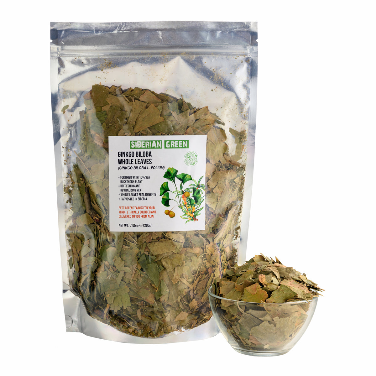 Ginkgo Biloba et feuilles d'argousier -200g de tisane en vrac