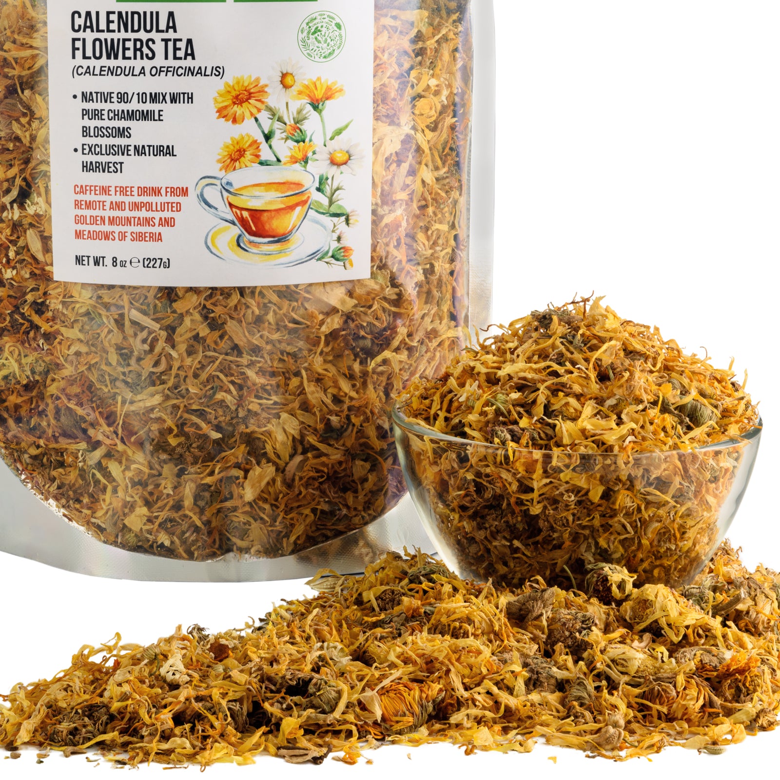 Baume aux herbes Chaga - avec mélange de fleurs de calendula et de camomille de Sibérie - 227g