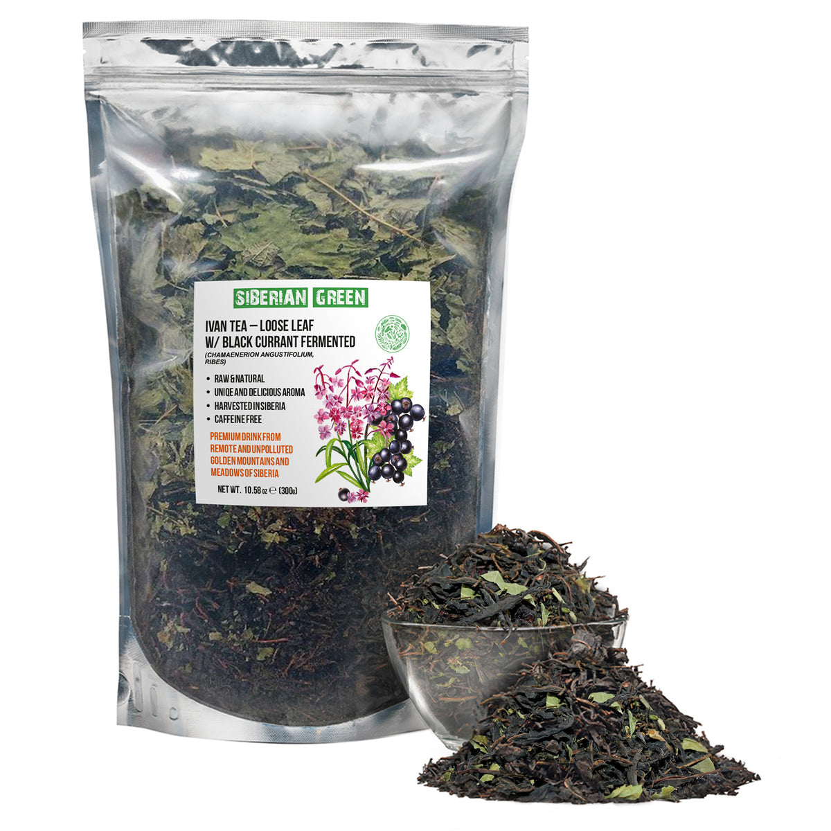 Ivan-Chai vert de Sibérie - 300g (10.58 oz) | Ivan-Chai en feuilles fermentées de qualité supérieure avec feuilles de cassis