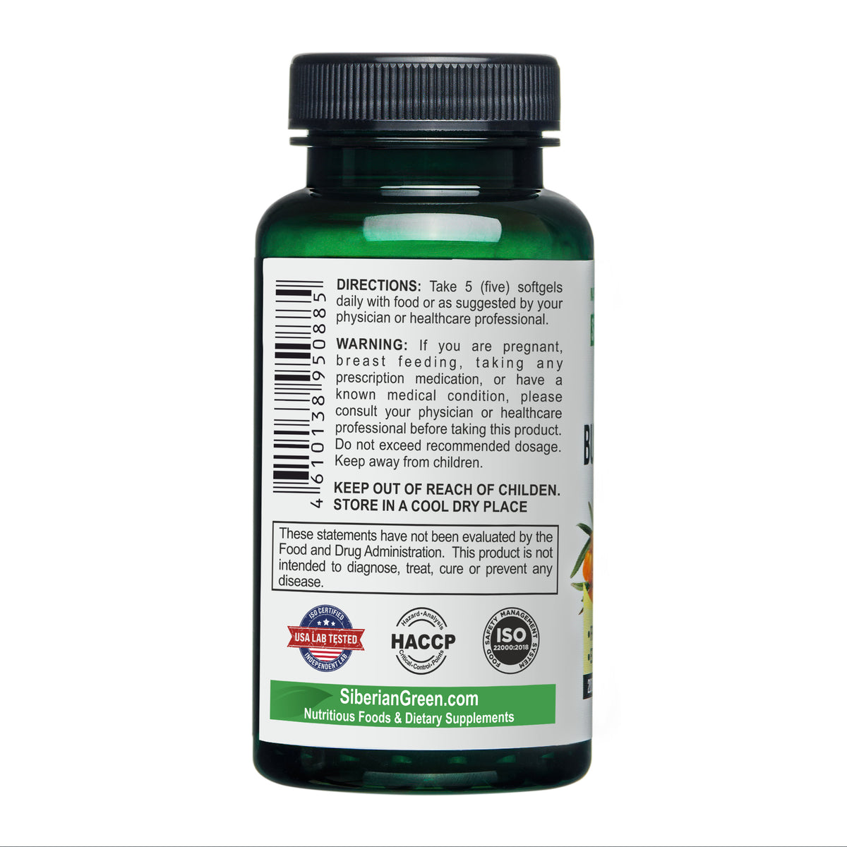 Capsules d'huile d'argousier de Sibérie - 200 capsules molles pressées à froid