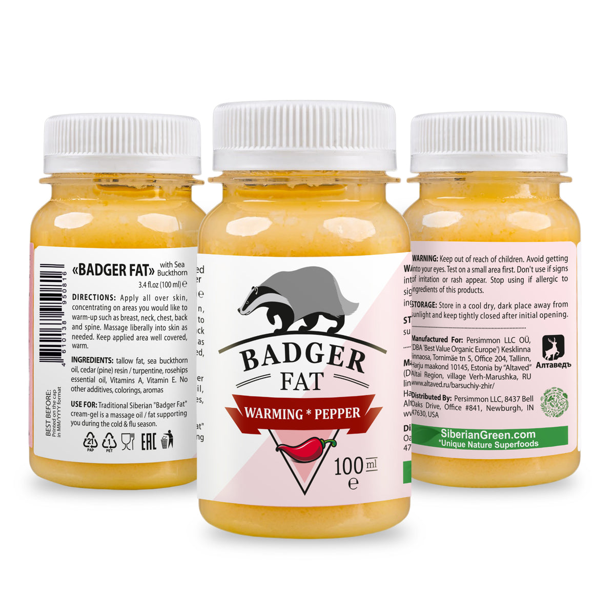 Gel-crème chauffant à la graisse de blaireau vert de Sibérie - 100ml