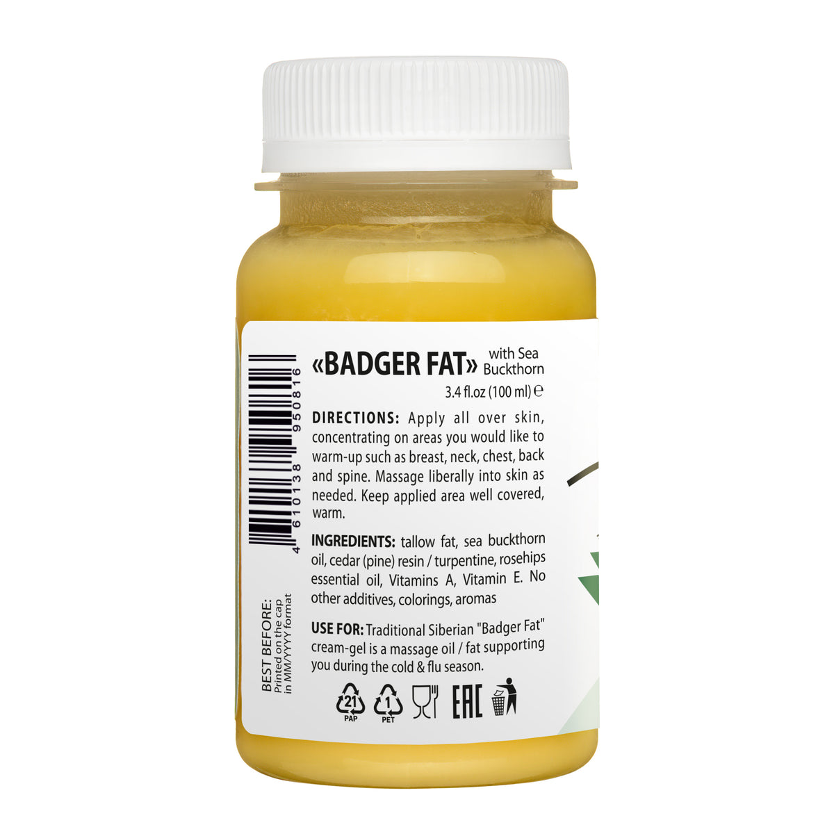 Crème de graisse de blaireau à l'argousier et à la résine de pin - 100ml