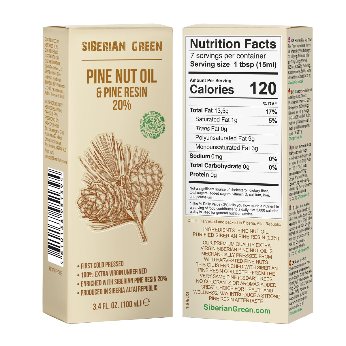 Huile de Pin de Sibérie à la Résine de Cèdre - 100ml | 100% Naturelle & Pressée à Froid