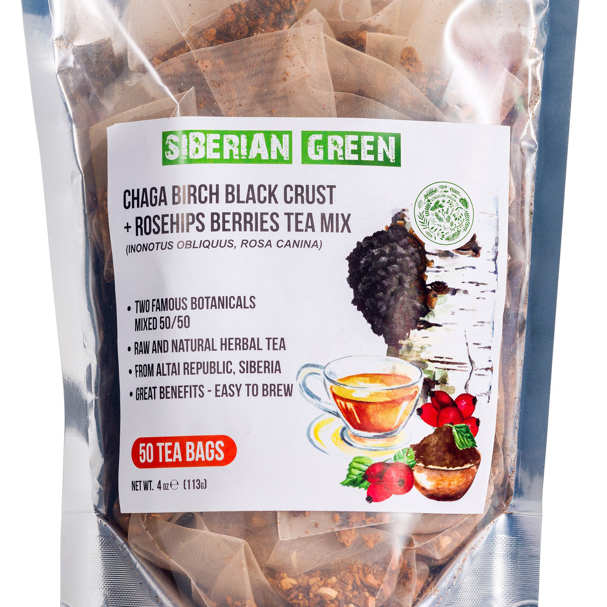 Thé Chaga à feuilles libres avec cynorrhodon affiché 
