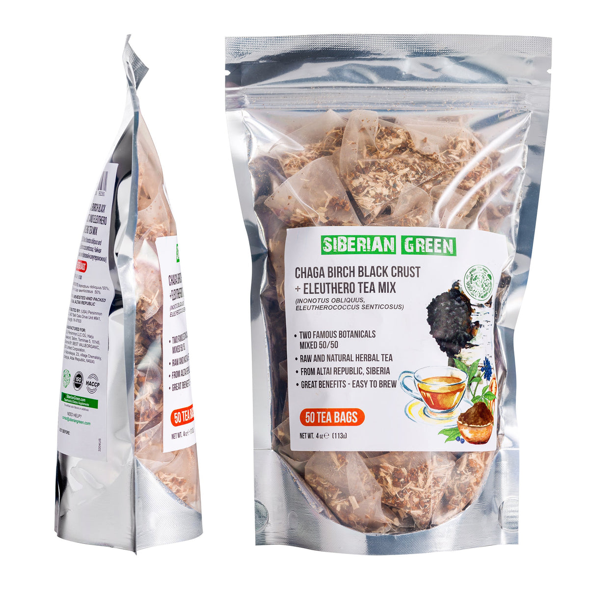 Informations nutritionnelles du thé vert sibérien au chaga et à la racine d'éleuthérocoque