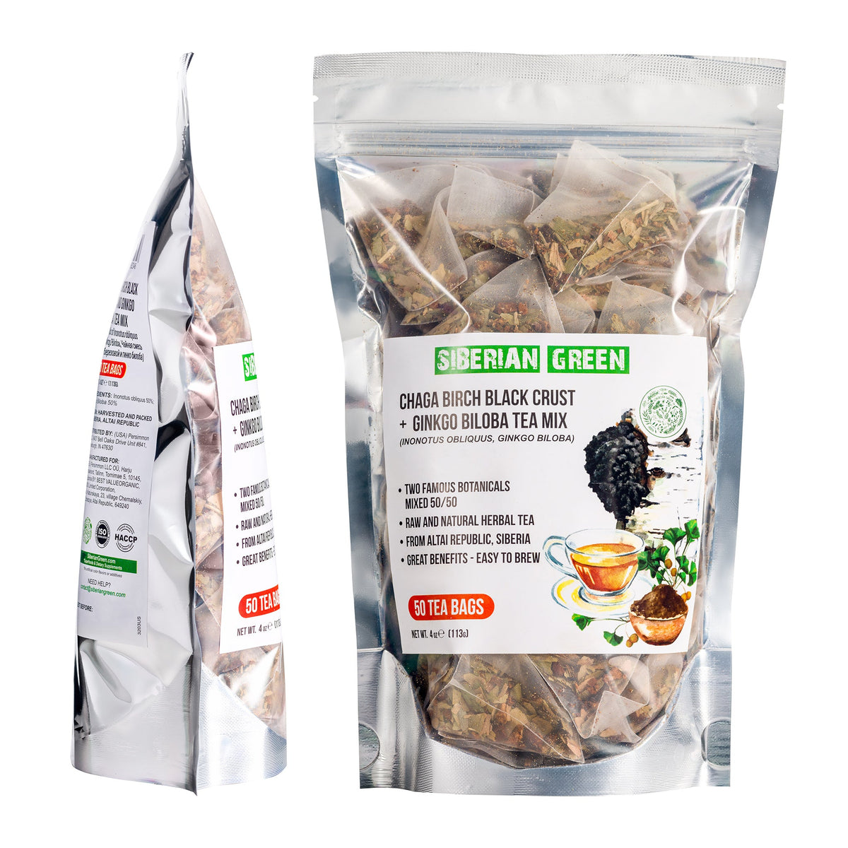 Informations nutritionnelles du thé vert de Sibérie au Ginkgo Biloba et au Chaga
