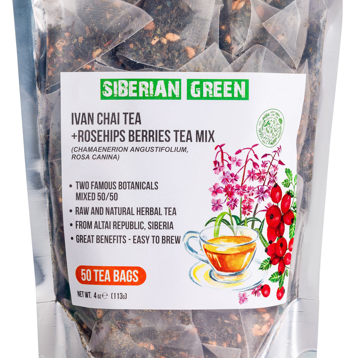 Gros plan sur les feuilles de thé Ivan Chai Rosehip
