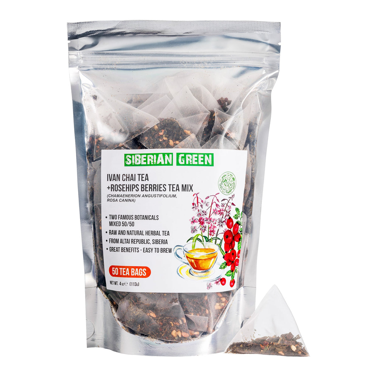 Sachets de thé vert sibérien Ivan Chai à l'églantier