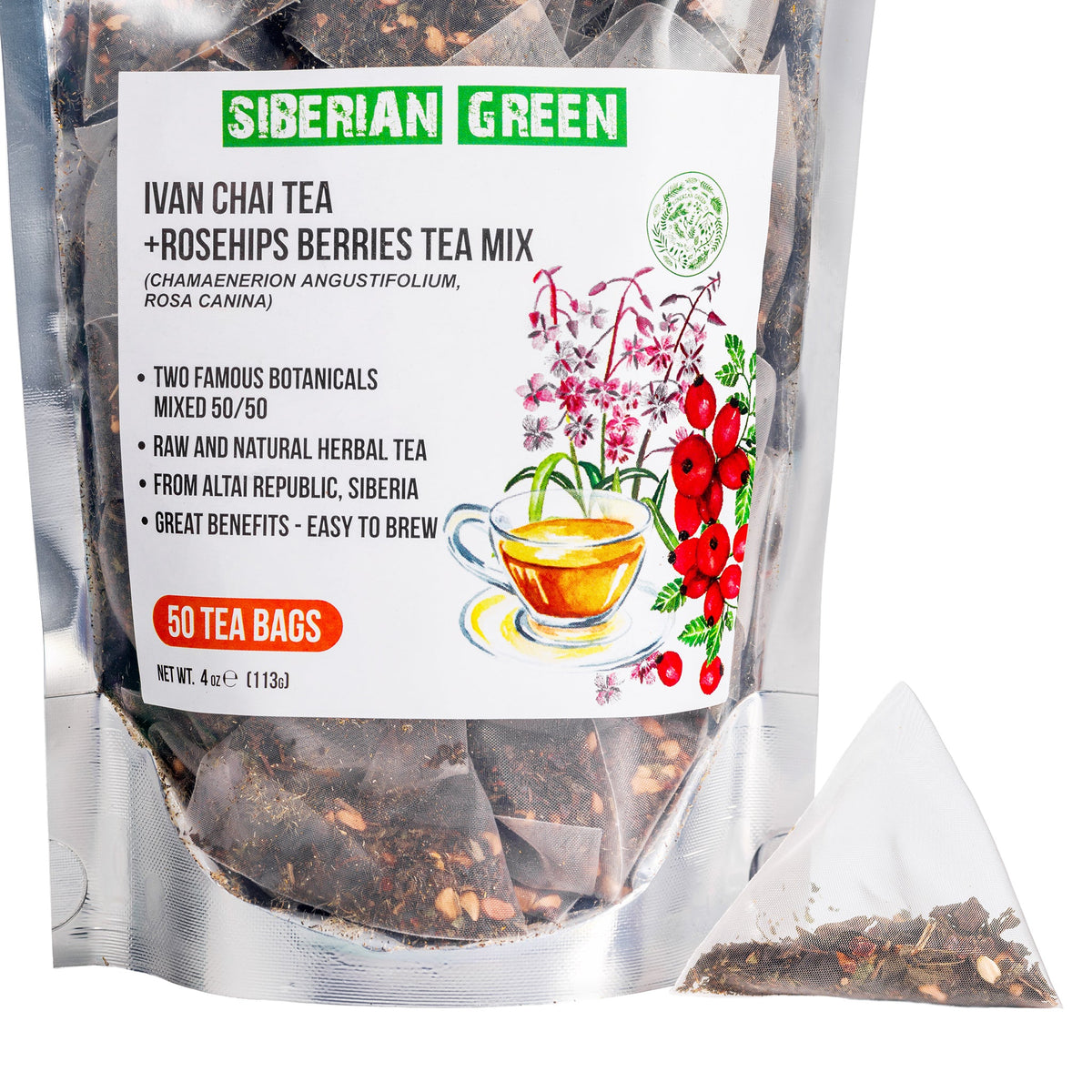 Emballage de thé vert sibérien Ivan Chai Rosehip