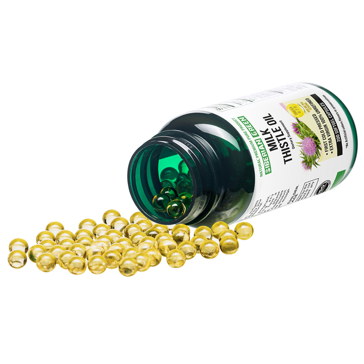 Siberian Green Milk Thistle Oil Capsules - 200 Softgels | Pressée à froid et non raffinée