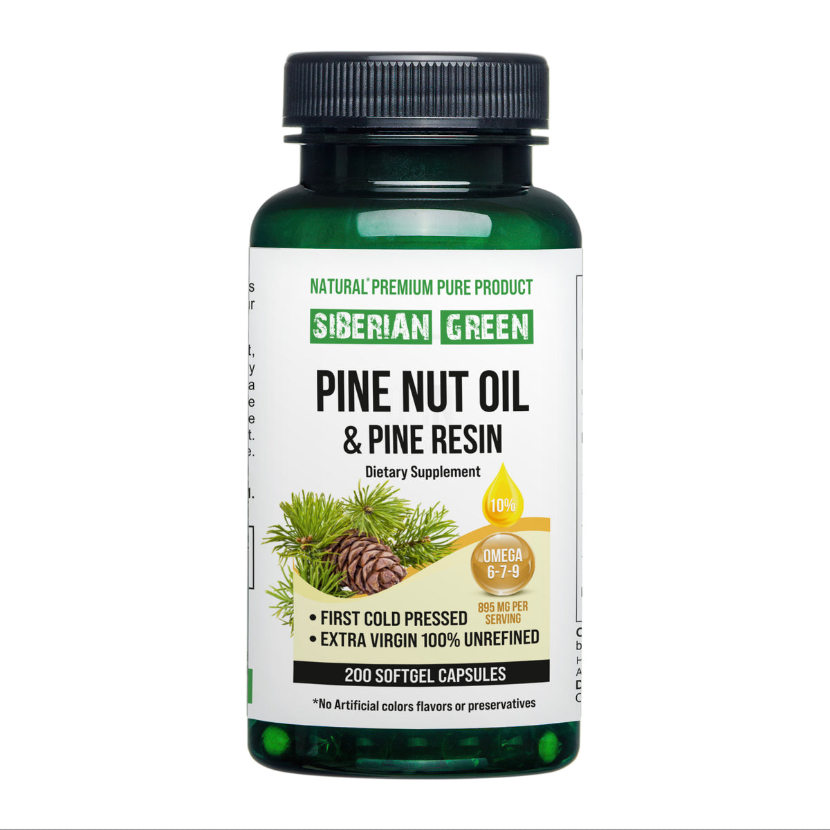 Capsules d'huile de noix de pin de Sibérie avec résine de pin - 200 capsules molles