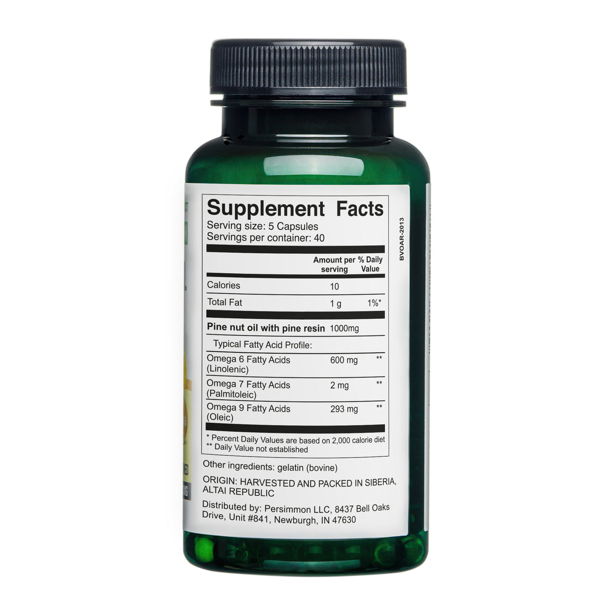 Capsules d'huile de noix de pin de Sibérie avec résine de pin - 200 capsules molles