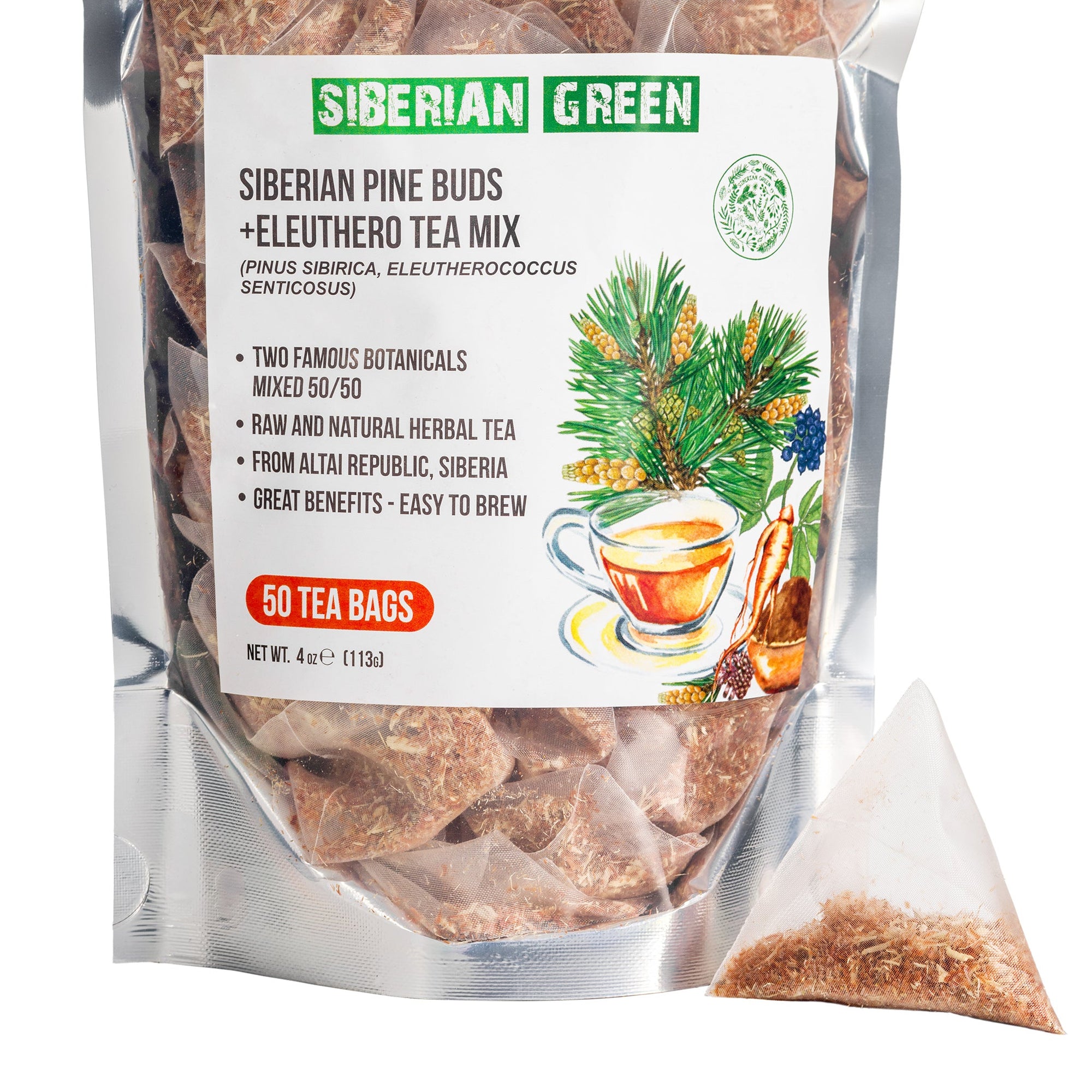 Thé à base de racine d'éleuthérocoque sibérien et de bourgeons de pin 